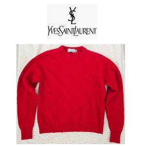 Authentic YSL Saint Laurent Red 100% Lambswool Sweater Top Wool